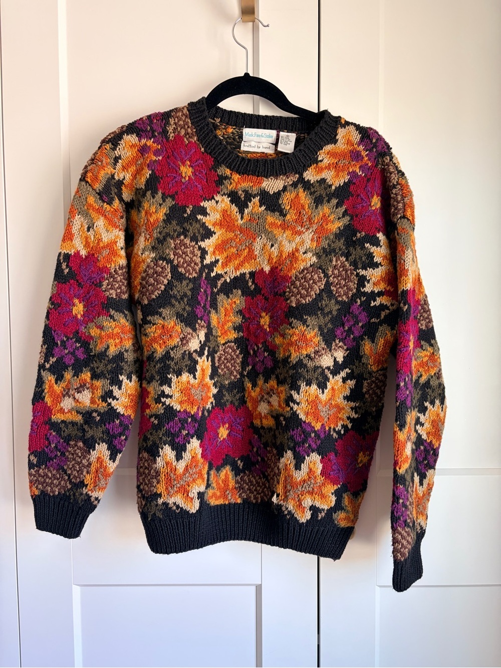 Mark Fire & Strike Fall Floral Hand Knit Sweater in Black & Orange |M